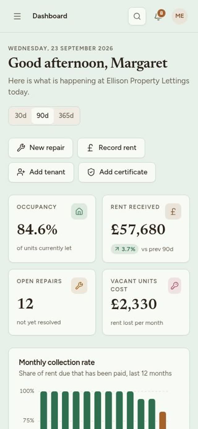 Landlord Hub on a phone