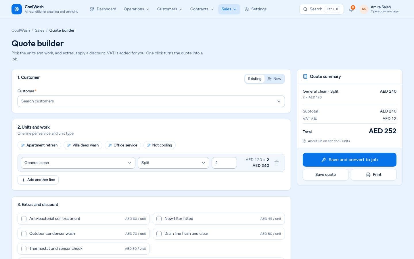 CoolWash: Quote builder