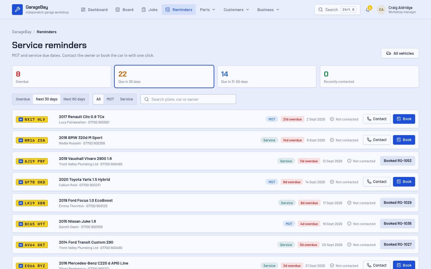 GarageBay: Service reminders