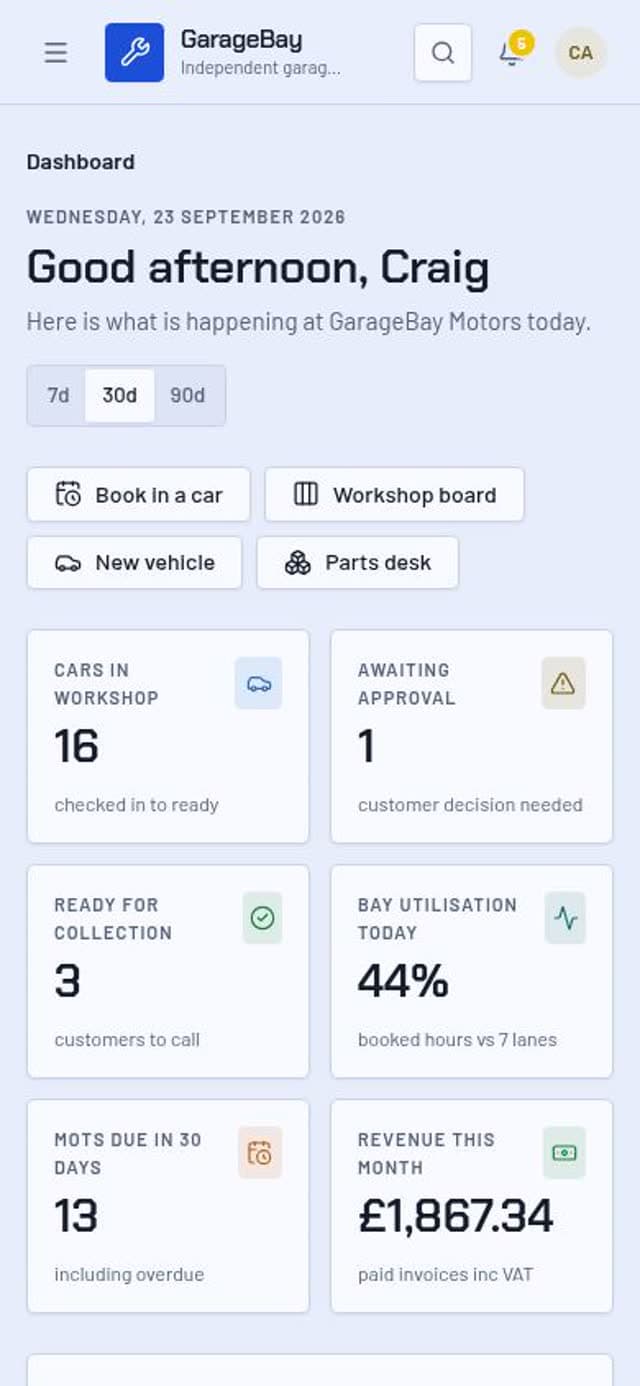GarageBay on a phone