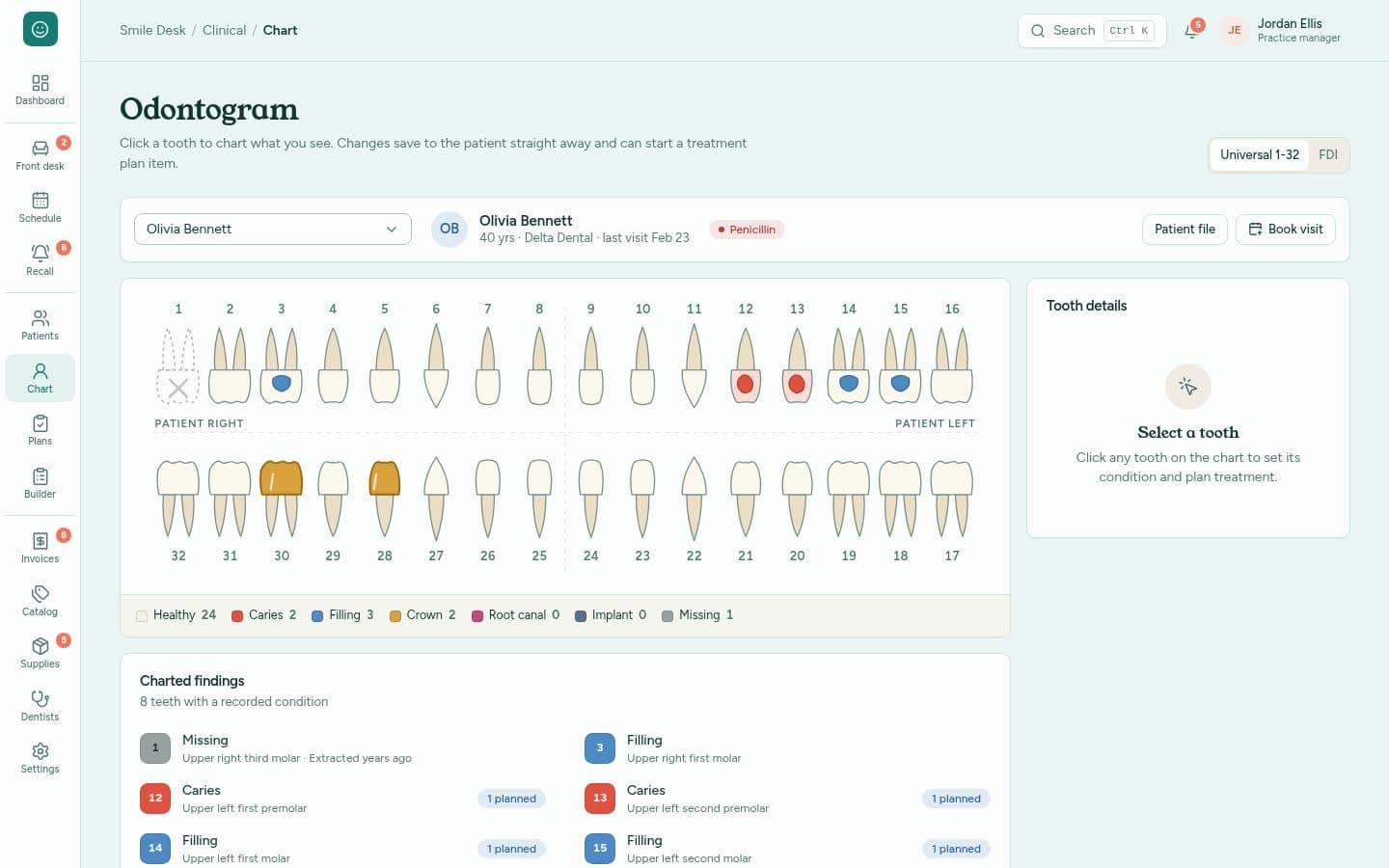 Smile Desk: Tooth chart