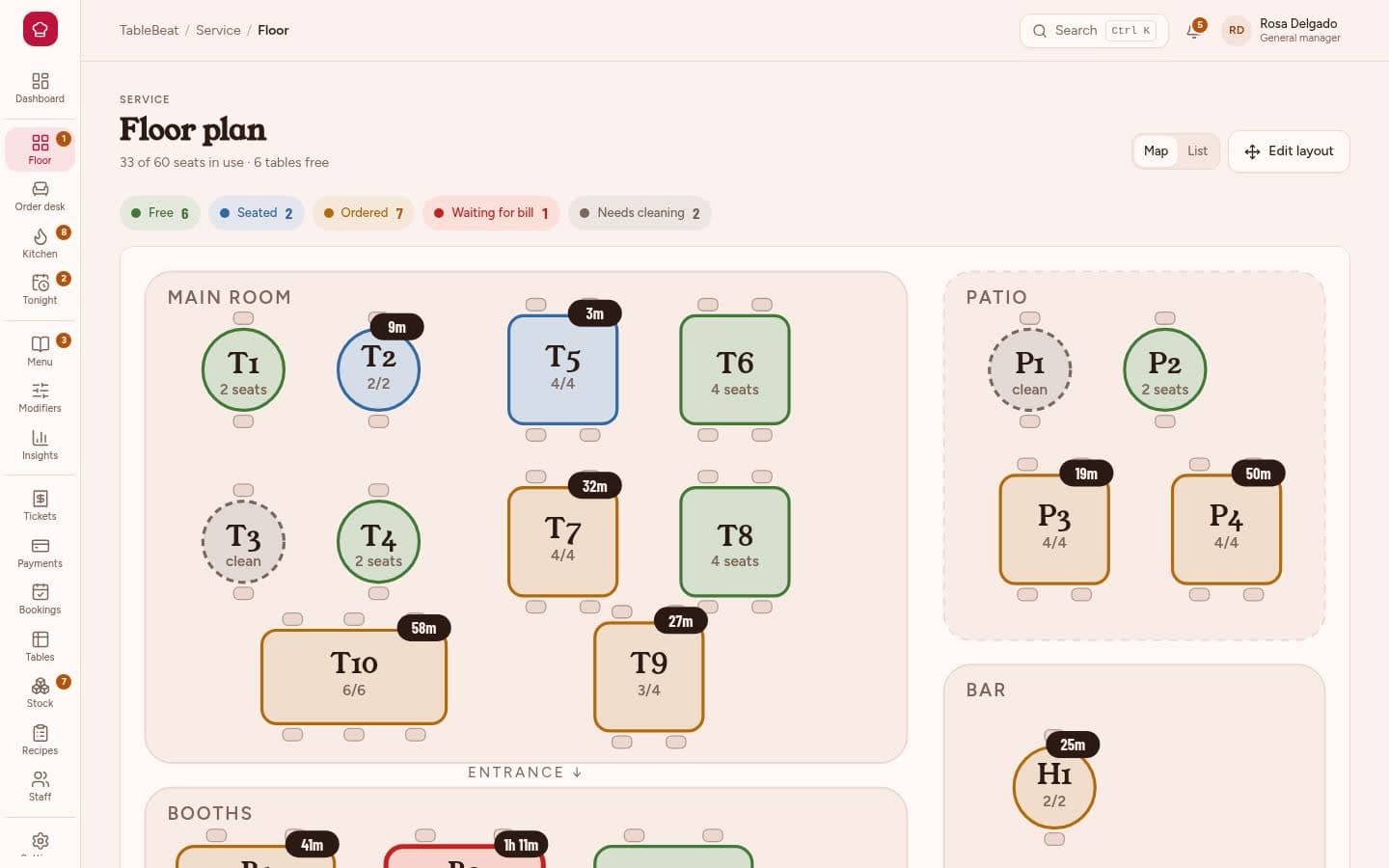 TableBeat: Floor plan